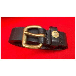 Calvin Klein Leather Belt Women's Black w/ Brass Finish Buckle ~32" L x 1-1/4" w